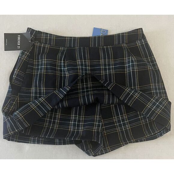 Forever 21 Sz. S Plaid skort with pockets, side zipper, Navy, Green & Gold - Picture 5 of 6